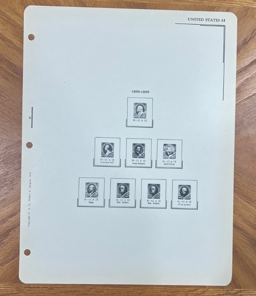 VINTAGE SARGENT LOOSE LEAF STAMP ALBUM PAGES #111 REGULAR ISSUES, 19TH CENTURY