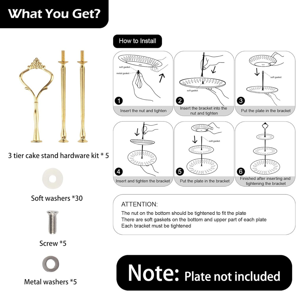 3 Tier Tiered Tray Hardware Kits Fruit Cake Plate Handle Fitting Hardware Rod De