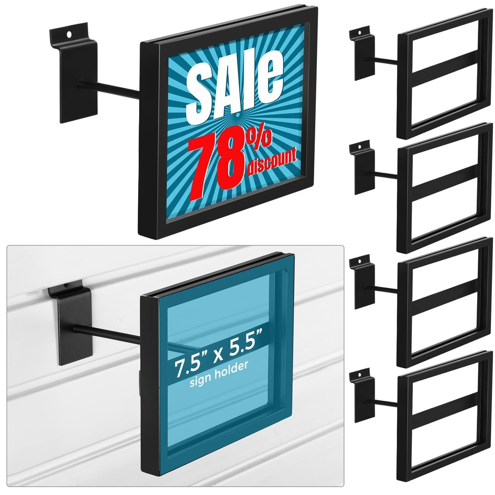 Tandefio 6 Pcs Black Rectangular Faceout Sign Holders for Slatwall Gridwall H...