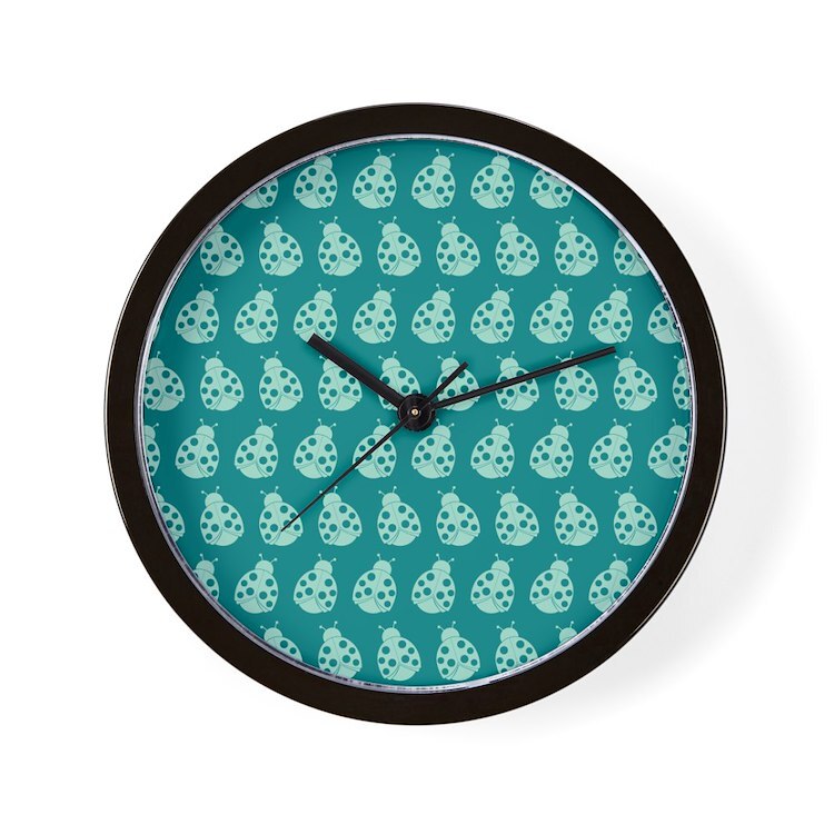 CafePress Teal Cute Ladybugs Pattern 10" Wall Clock (1492117324)