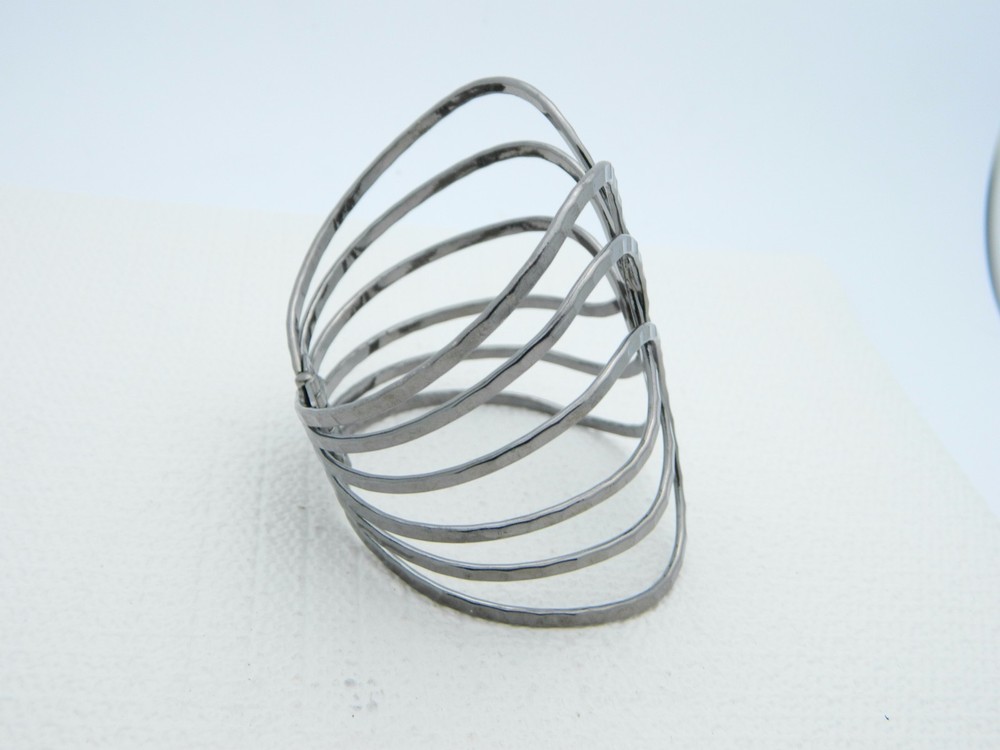 Dark Silver Tone Pounded Metal Interweave Hinge Cuff Large Bracelet