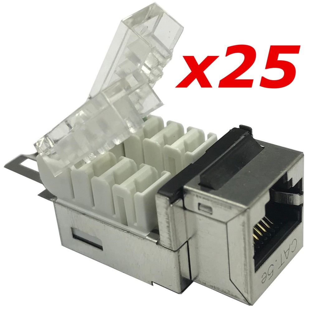 25 Pack Shielded CAT5e Keystone RJ45 Ethernet Network 110 Tool-Less Snap-In Jack