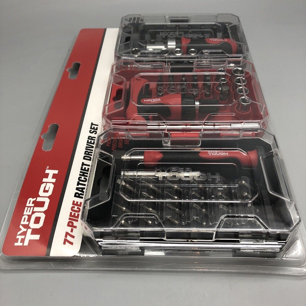 Hyper Tough 77-pc Ratchet Driver Set 27 Stubby 24 Mini T-Handle 26 Precision