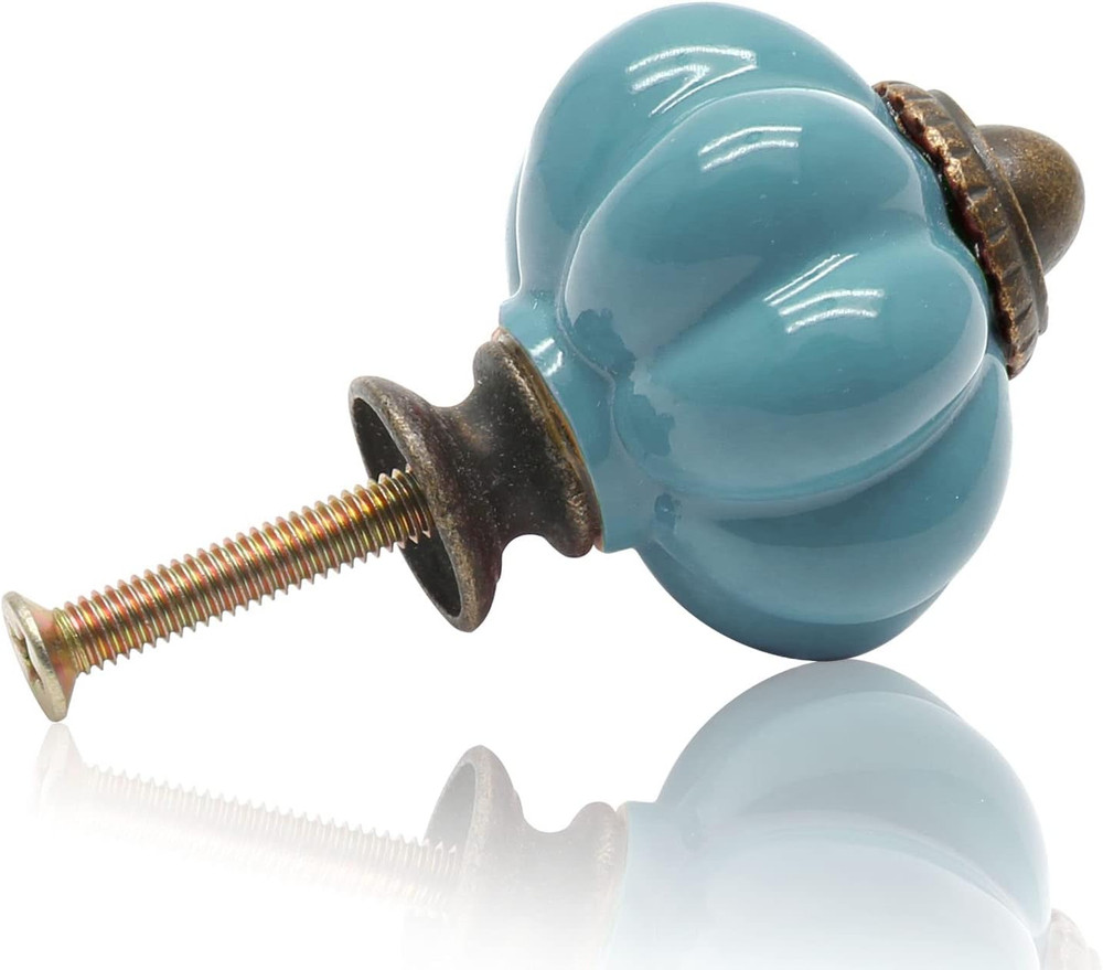 12Pcs Celadon Pumpkin Knobs, Vintage Ceramic Cabinet Knobs, Dresser Drawer Door