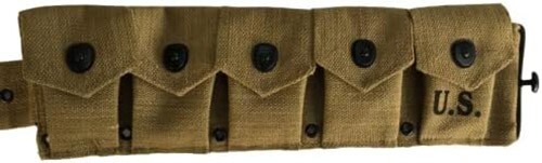 U.S. Army WWII Springfield M1 Garand 10 Pocket Canvas Ammunition Belt Khaki