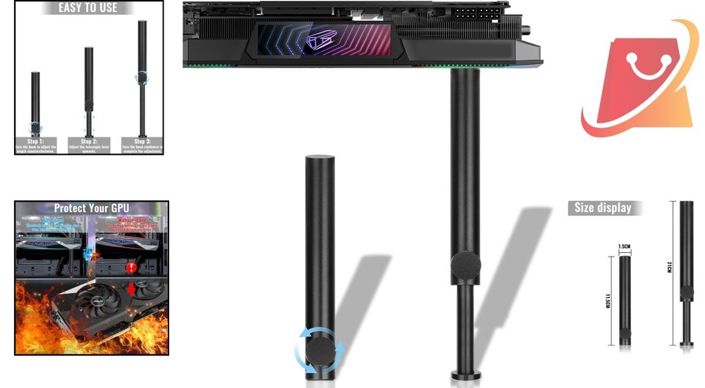 Tall GPU Support Bracket Heavy Duty Adjustable Anti Sag Holder for Graphics Card