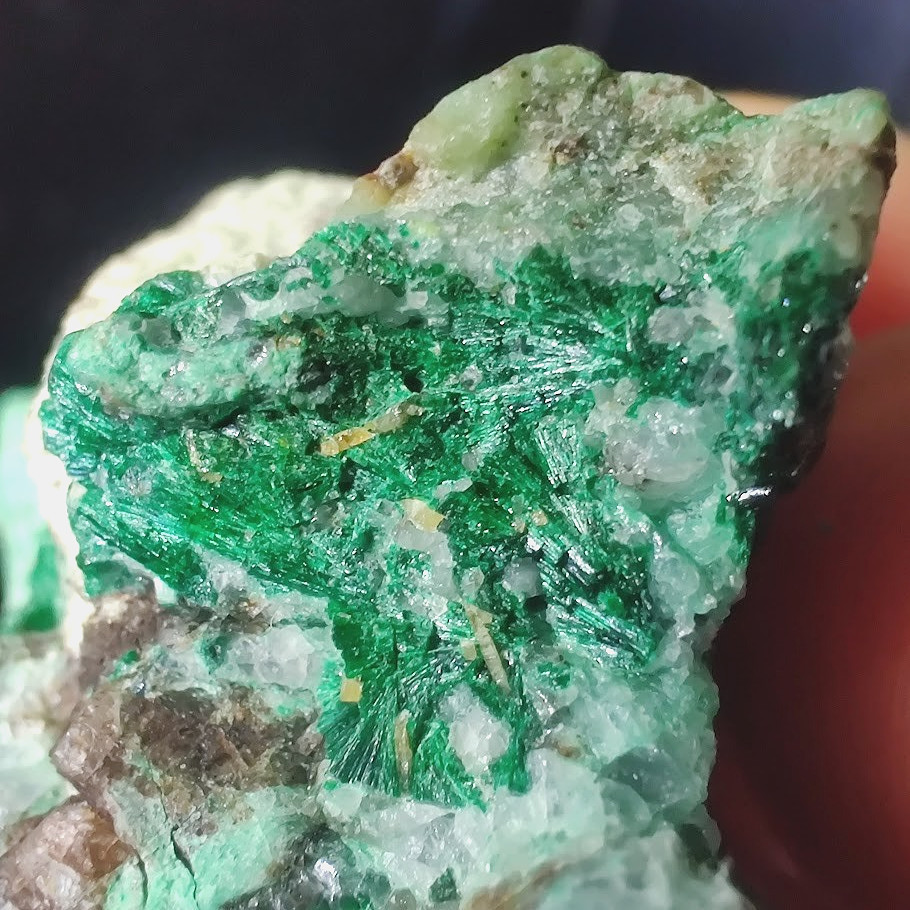 Green Fibrous Malachite w/ Pale Bluish UV Fluorite Mineral Specimen - Somers CT