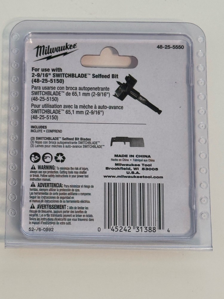 Milwaukee 48-25-5550 2-9/16" Switchblade Selfeed Bit Replacement Blades - 3 Pack