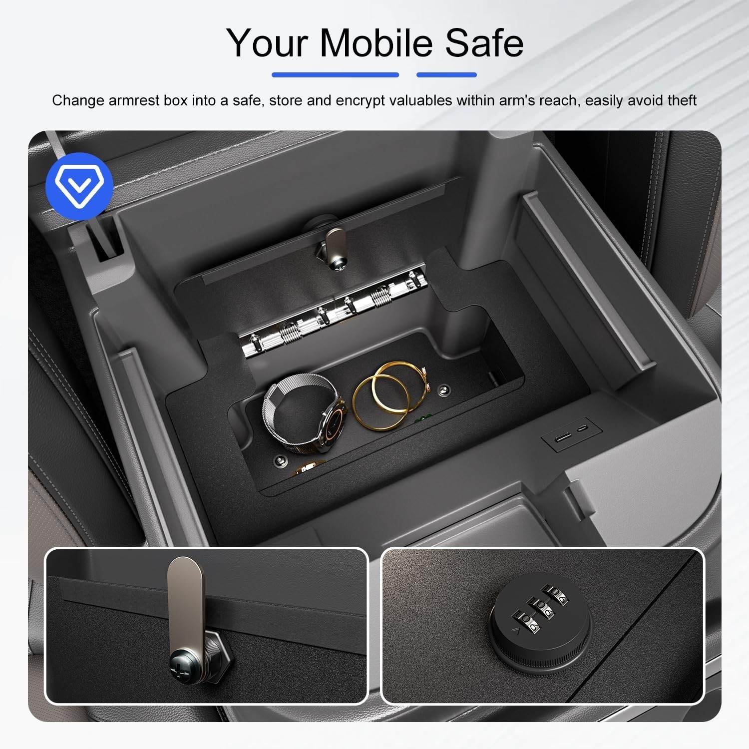 For 2023-2025 Chevy Silverado GMC Sierra 1500 Center Console Safe Vault Lock Box