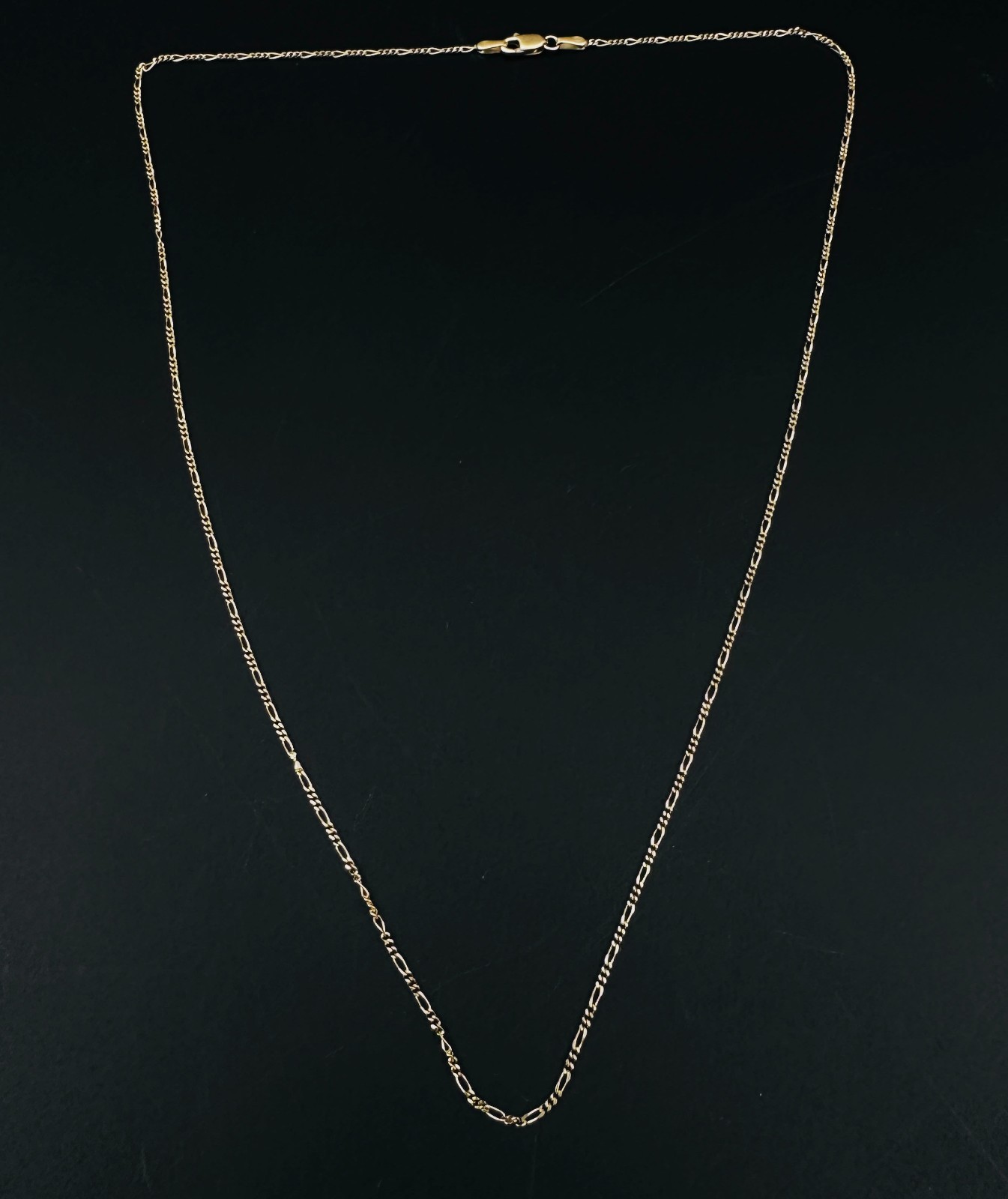 Estate Solid 14K Yellow Gold Thin Figaro Link Chain Necklace 1.2mm 18 1/4", 1.9g