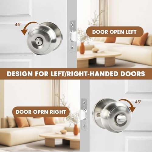 Privacy Door Knobs Satin Nickel Door Knobs with Lock, Bed and Bath Door 4 Pack