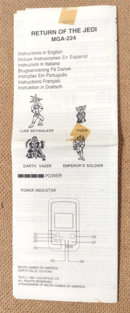 Star Wars Micro Games Instructions: Star Wars/Empire Strikes Back/Return Jedi