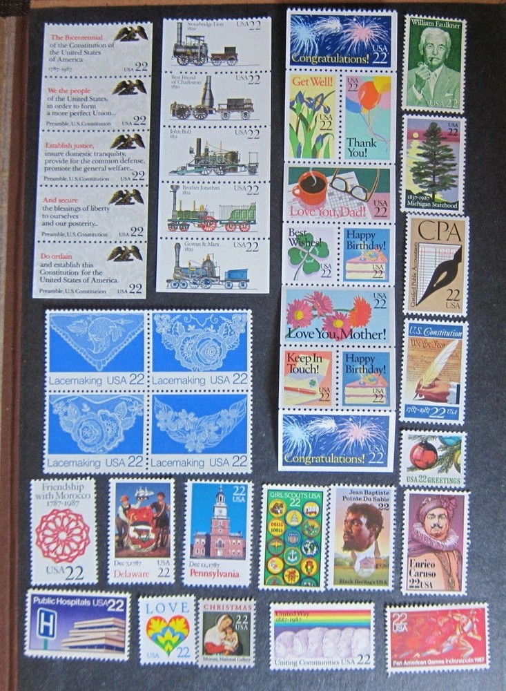 US, 1987 Full Commemorative year set, 40 singles and blocks, MNH