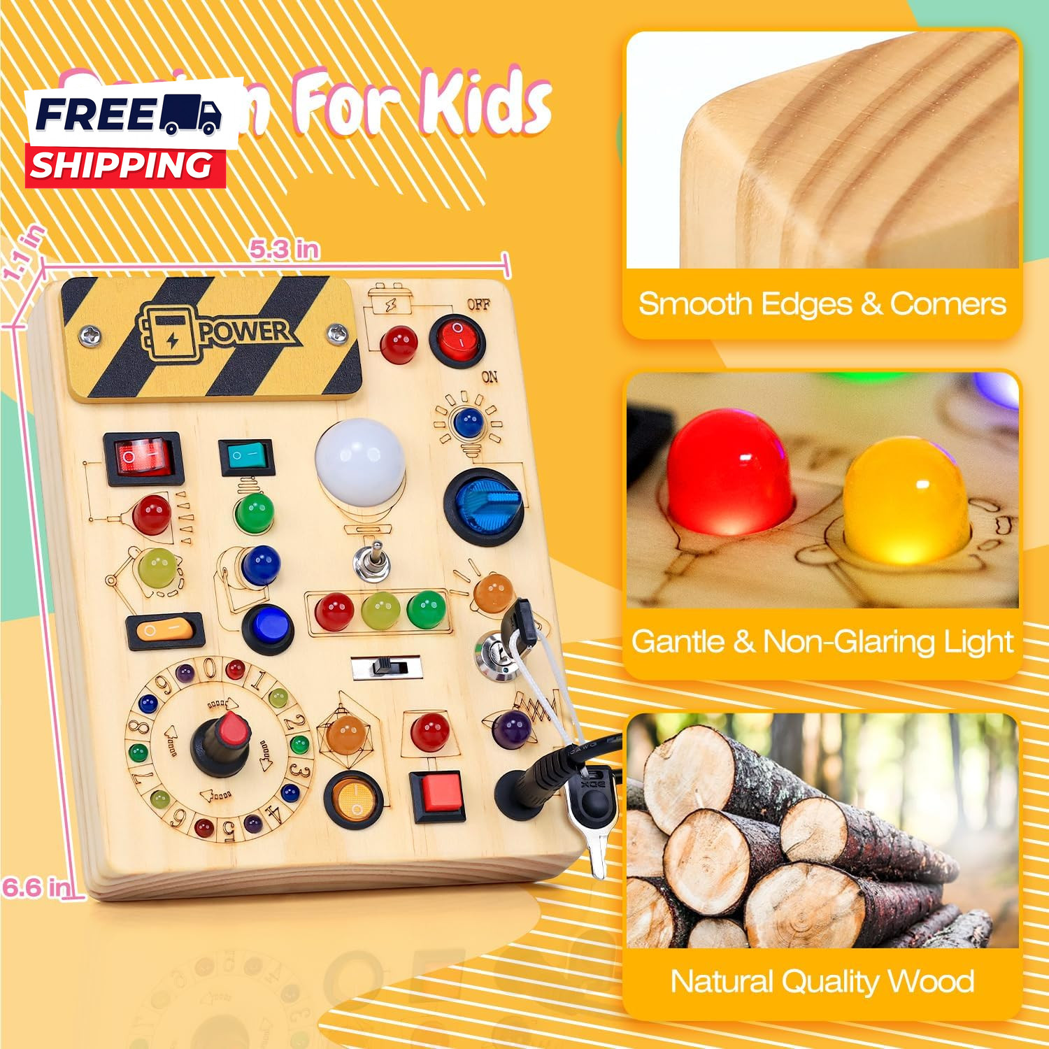 Busy Board with LED Light Switches Montessori Toys for 1 2 3 Years Old Toddlers