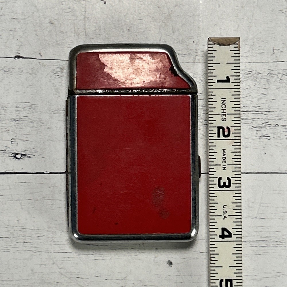 Vtg Art Deco Red Enamel Chrome Cigarette Case 1930s Ejector Lighter Shape