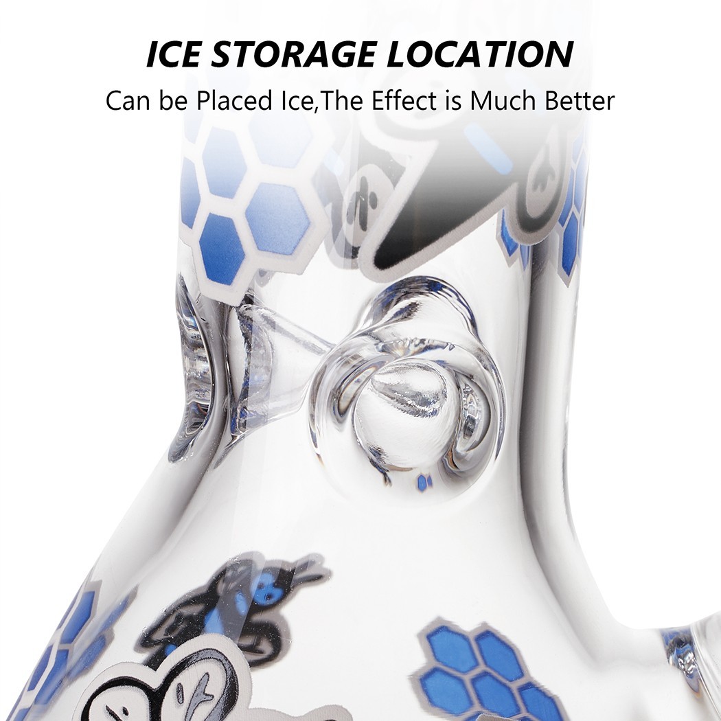 7.8" Honeybee Fluorescent Glass Bong Water Pipe Smoking Tobacco Beaker 14MM