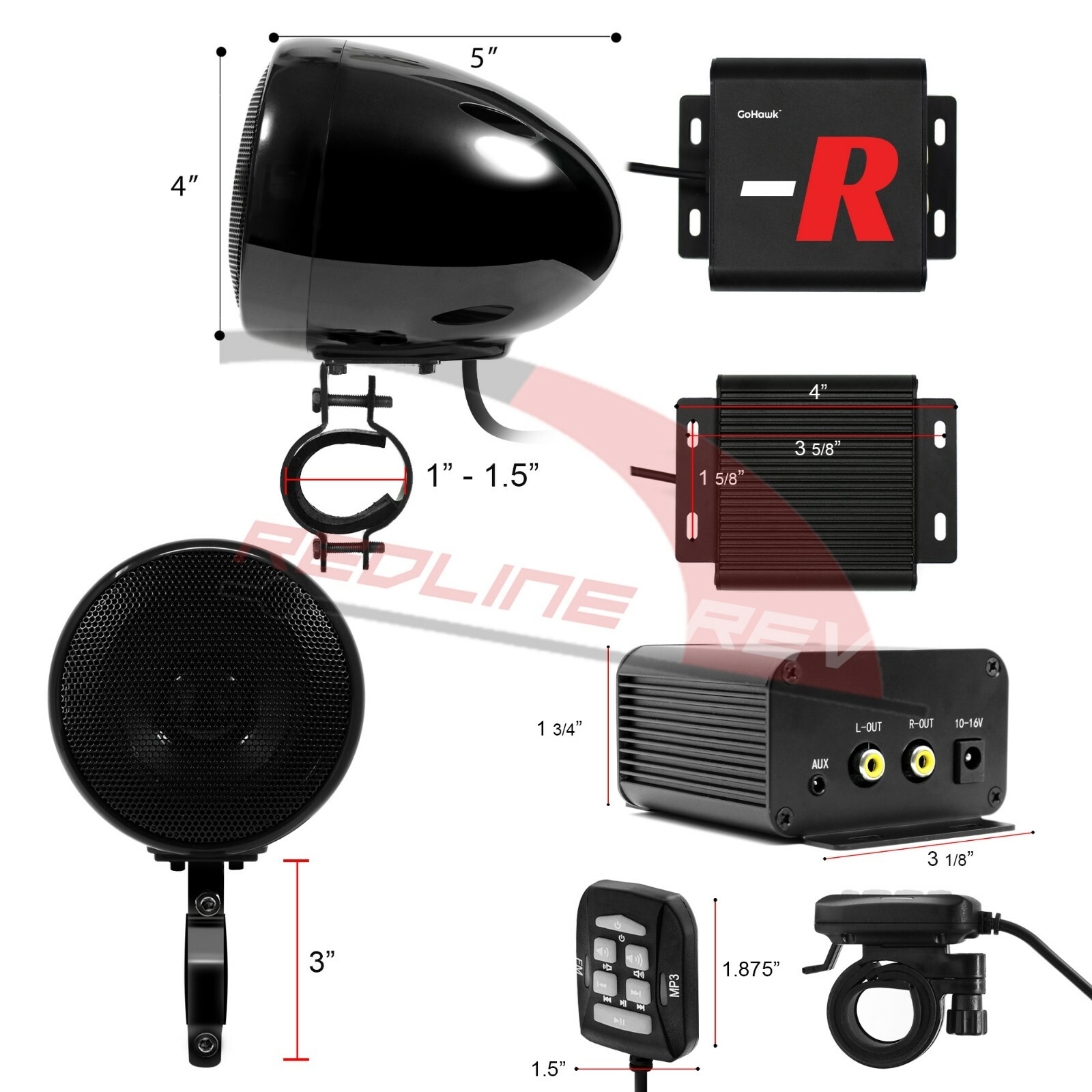 Refurbished Bluetooth Motorcycle ATV Stereo s Speakers System Audio AUX FM Radio