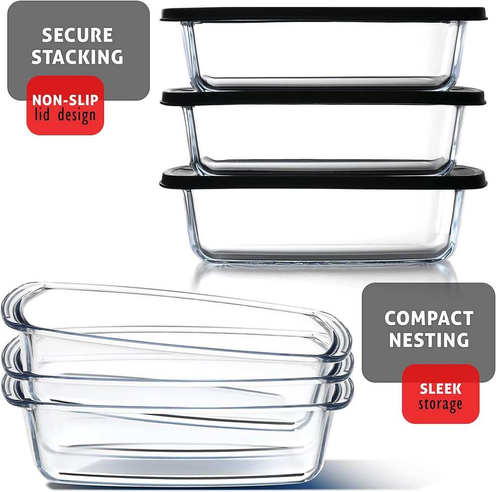 EATEX Glass Bread Pans for Homemade Bread Baking, 1.9 Quart Deep Rectangular