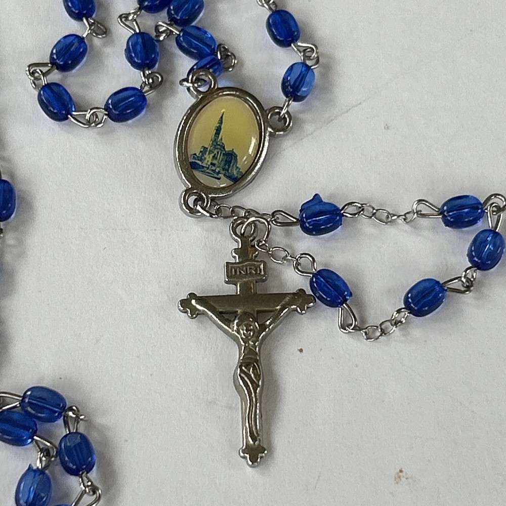 Vtg Basilica National Shrine Immaculate Conception Rosary Blue 18” Silver Tone 5