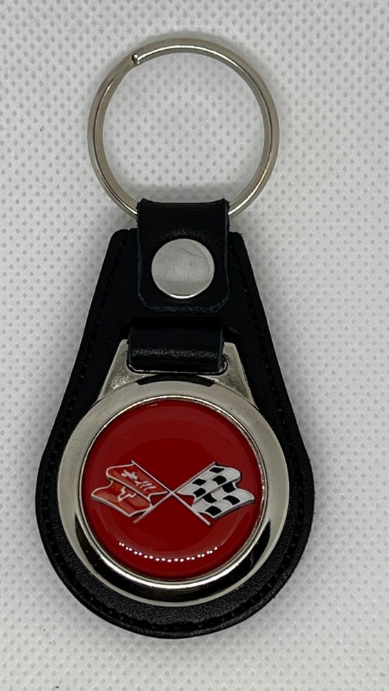 High Quality 100% BLACK Leather RETRO KEYCHAIN RED C3