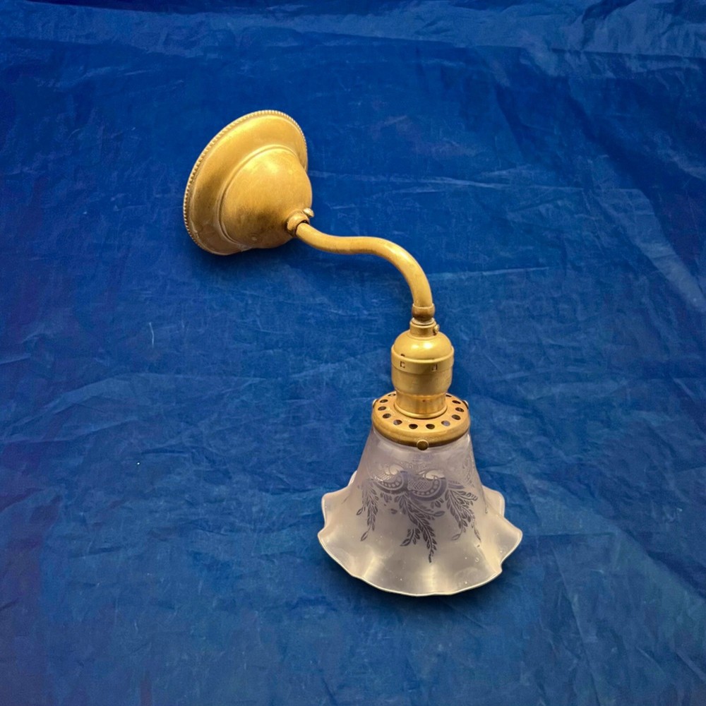 Single Raw Brass Early Electric Sconce With Shade 11D