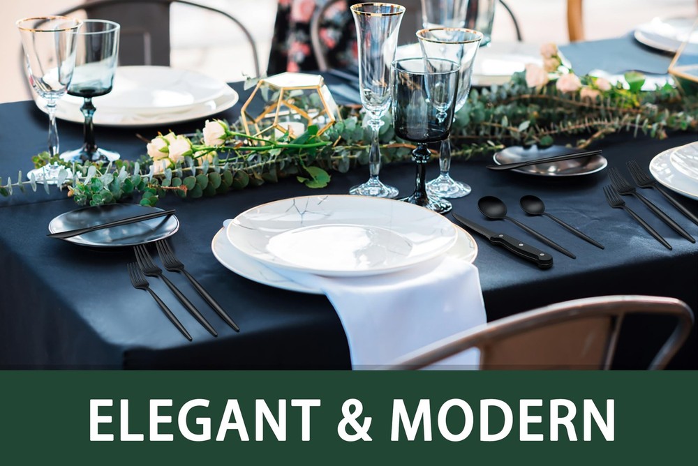 EWFEN 24-Piece Black Silverware Set with Steak Knives, Flatware