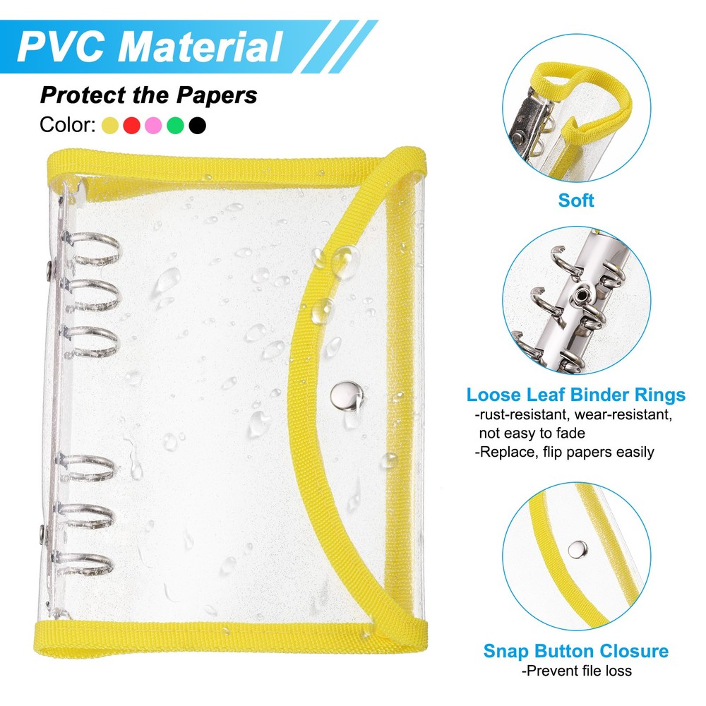 PVC A6 Bling Clear Binder Covers with Snap Button Closure, Pink