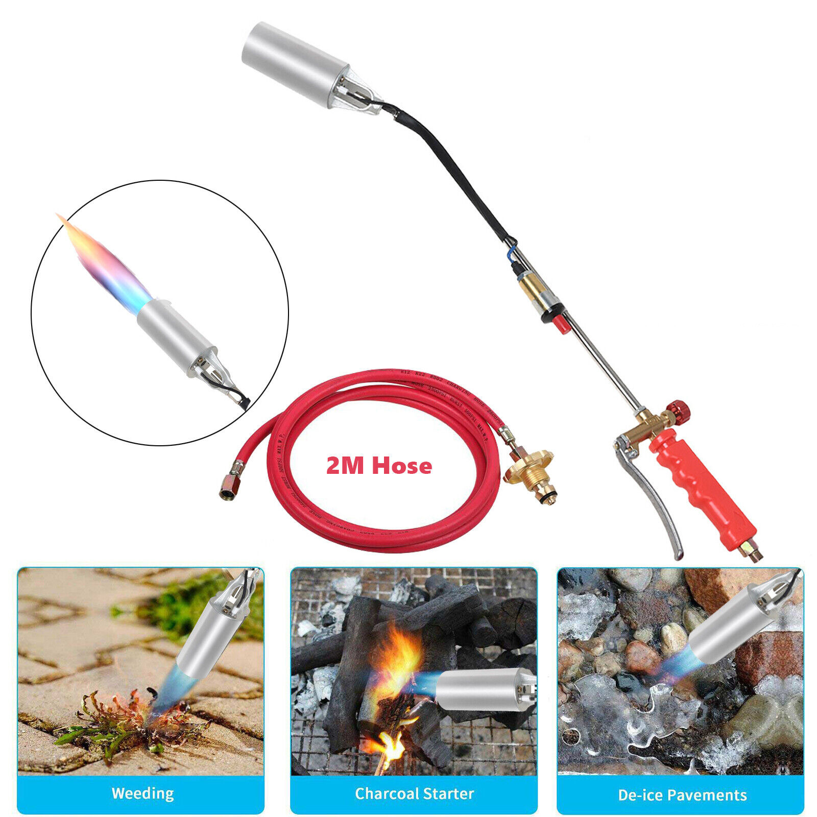 Portable Propane Weed Torch Burner Ice Melter Push Button Igniter with 79" Hose