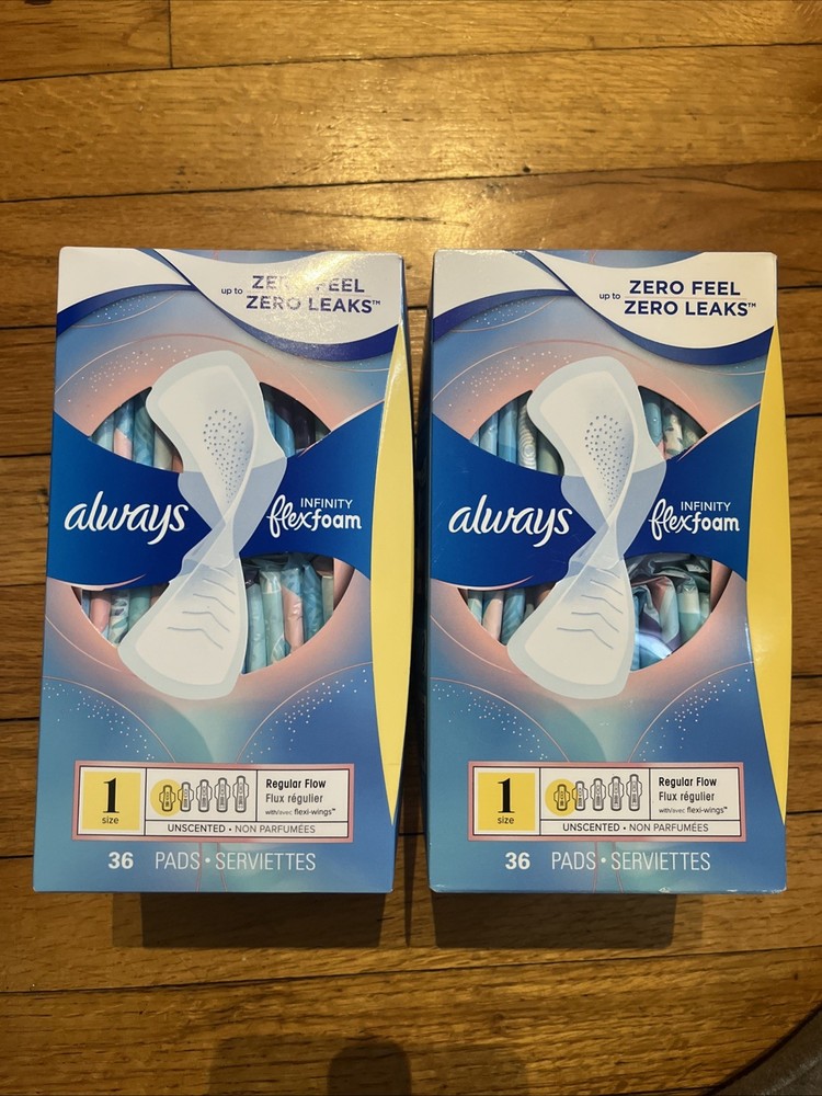 Always Infinity Flex Regular Flow Pads with Wings 36Ct X 2 Boxes sz 1