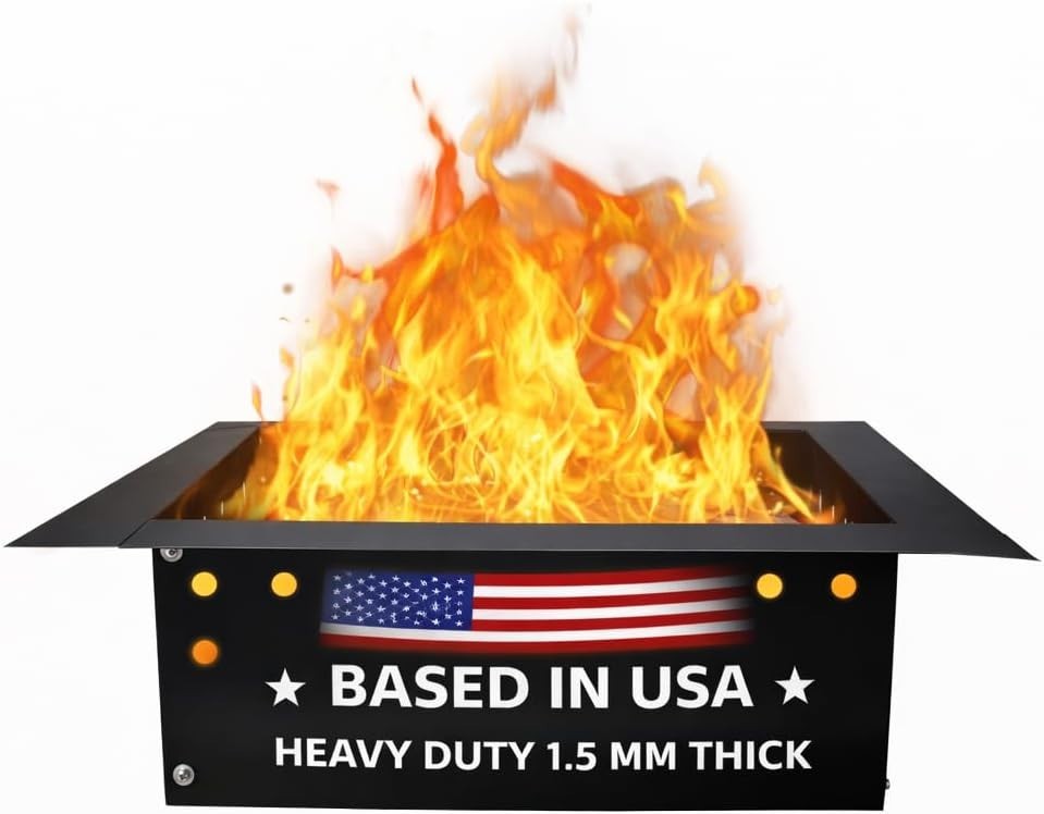 FEBTECH Square Smokeless Fire Pit Insert – 32" Square Portable Carbon Steel