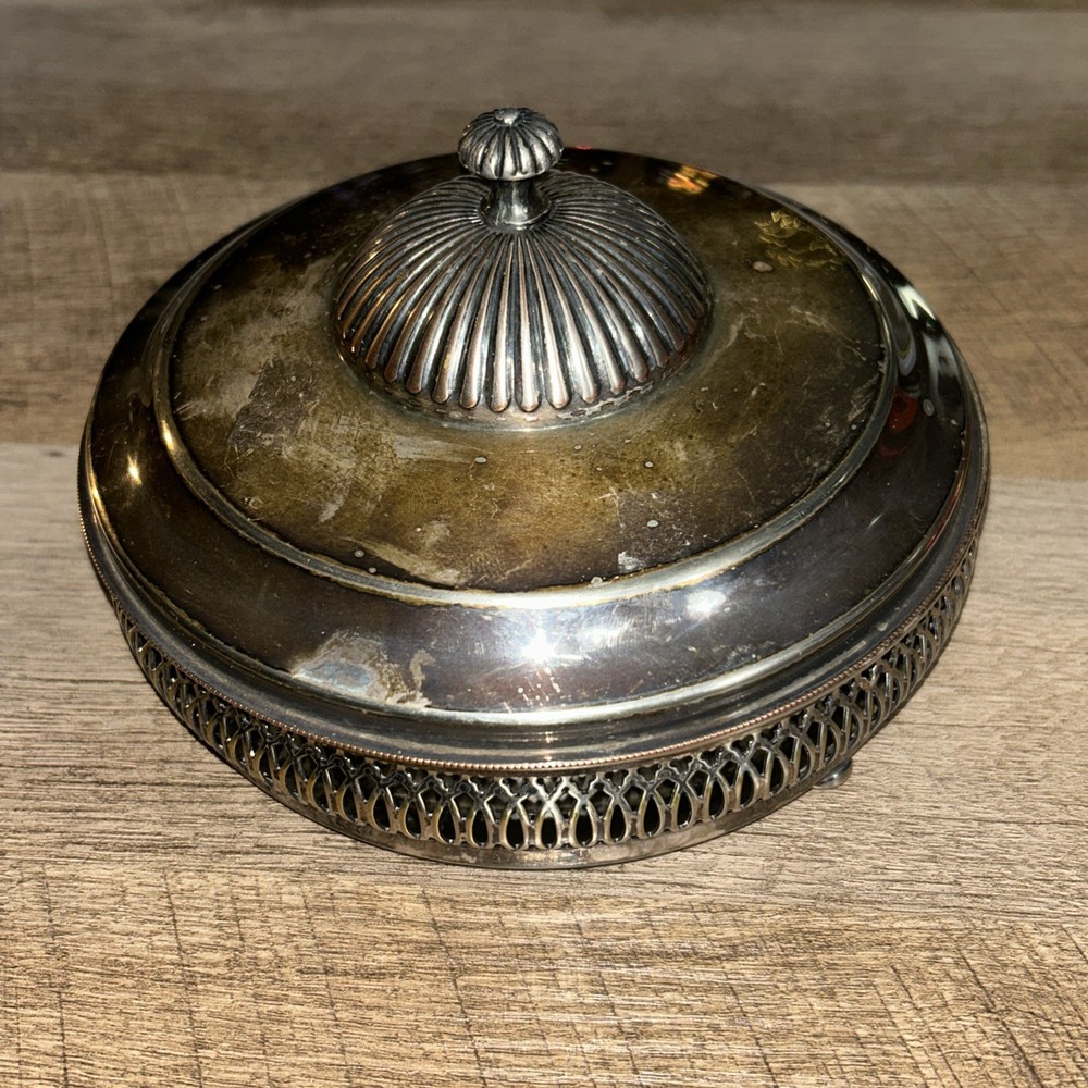 Vintage Cresent SilverPlate Covered Serving/Chafing Dish w/ Divided Glass Insert