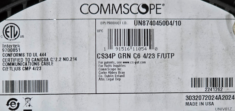 Commscope CS34P 23/4P Cat6 F/UTP WebTrak Plenum Shield Network Cable Green/100ft