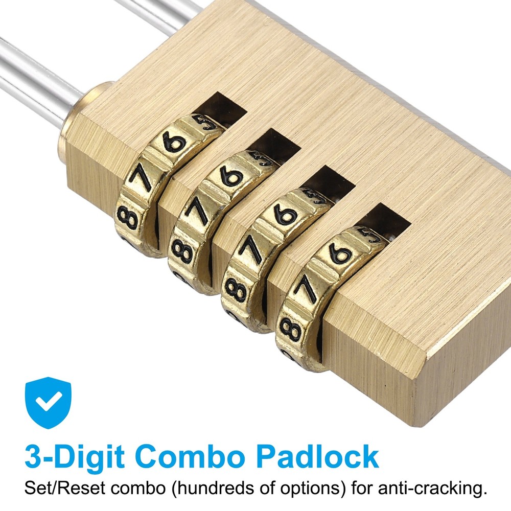 Brass Combination Lock 3.15", 4 Digit Resettable Combination Padlock Yellow