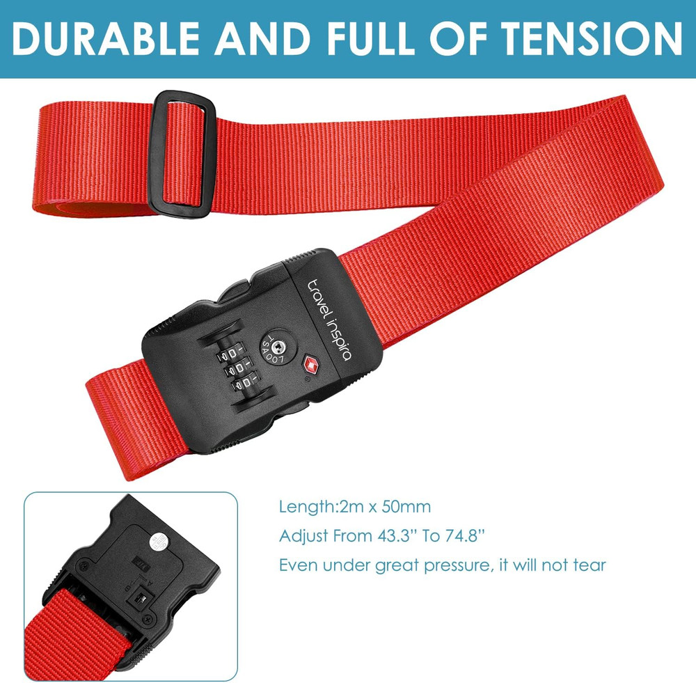 Luggage Strap with TSA Combination Lock - Adjustable, Easy to Use, Protect Yo