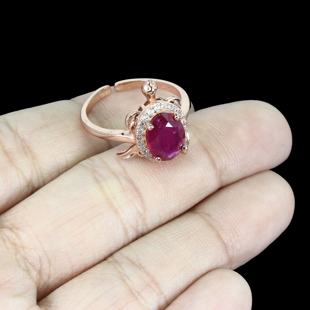 925 Sterling Silver Ring Oval Ruby 9x7mm Gemstone Jewelry Size 6.5