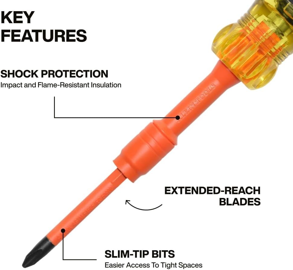 Klein Tools 32306INS 6-in-1 Insulated Multi-Bit Screwdriver Multi-Bit Driver W/
