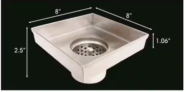 RELN 8" x 8" Square Matte Black Shower Drain w/ Square Pattern Drain