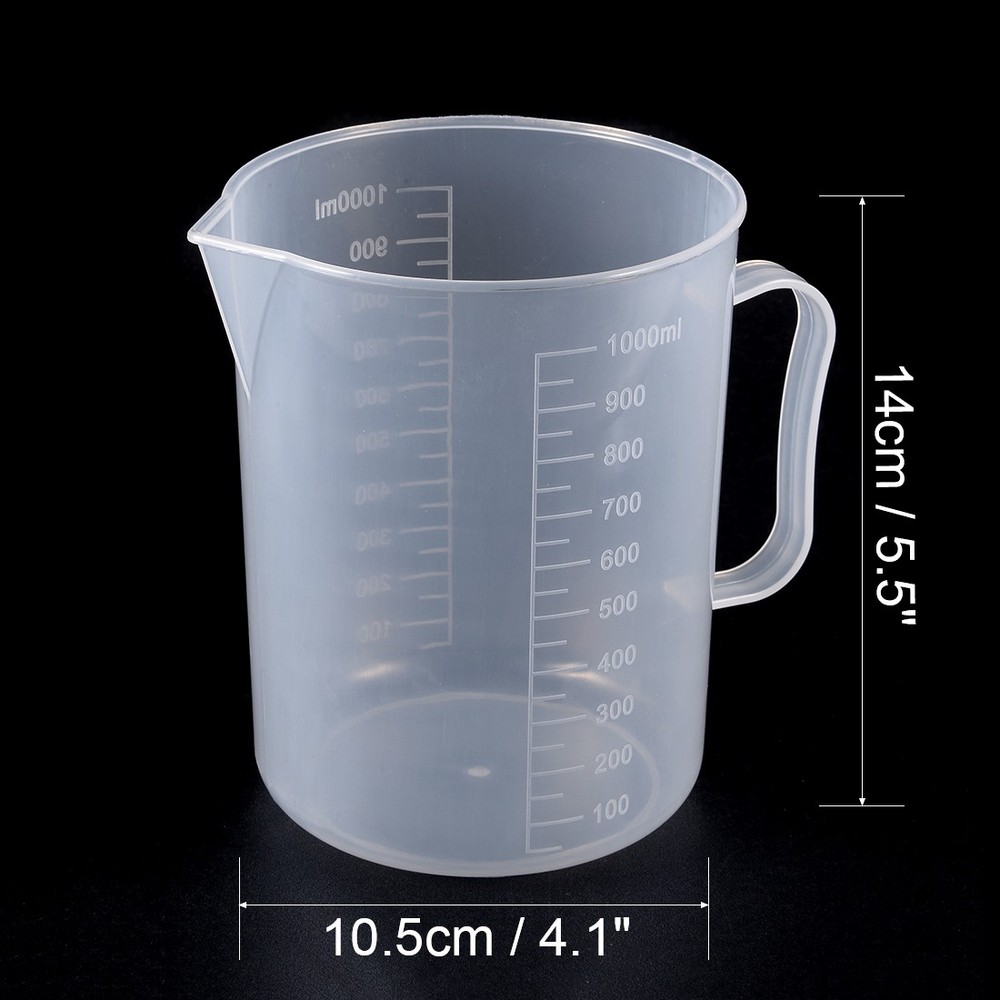 Laboratory Clear 1000mL PP Plastic Graduated Measuring Cup Handled Beaker
