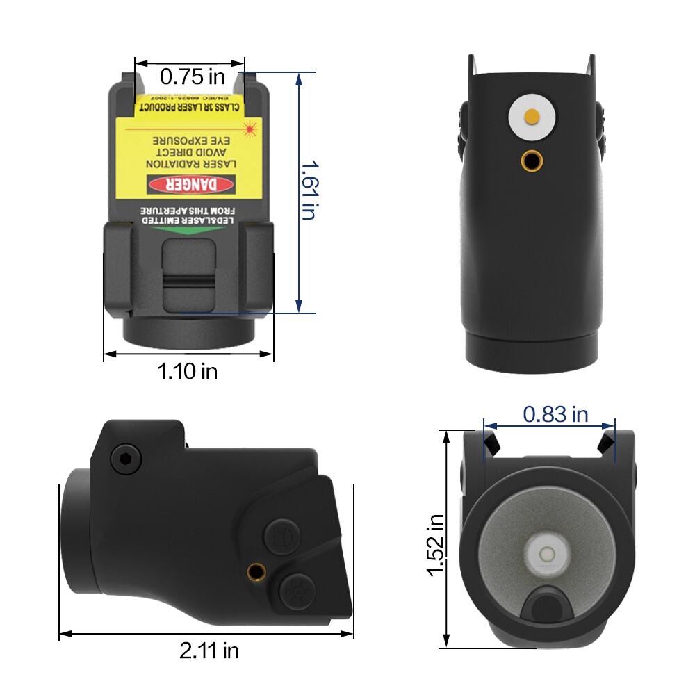 Laspur Sub Compact Green/Red Laser Sight & Flashlight Combo Rechargeable Battery