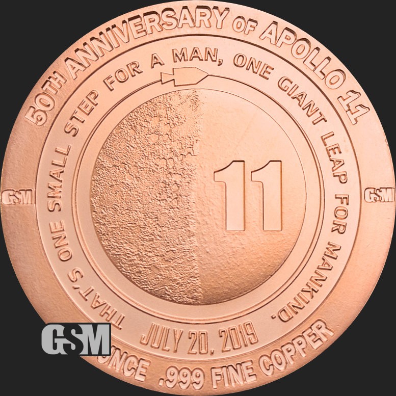 1 Oz. Solid .999 Fine Copper Round - Apollo 11 - Golden State Mint