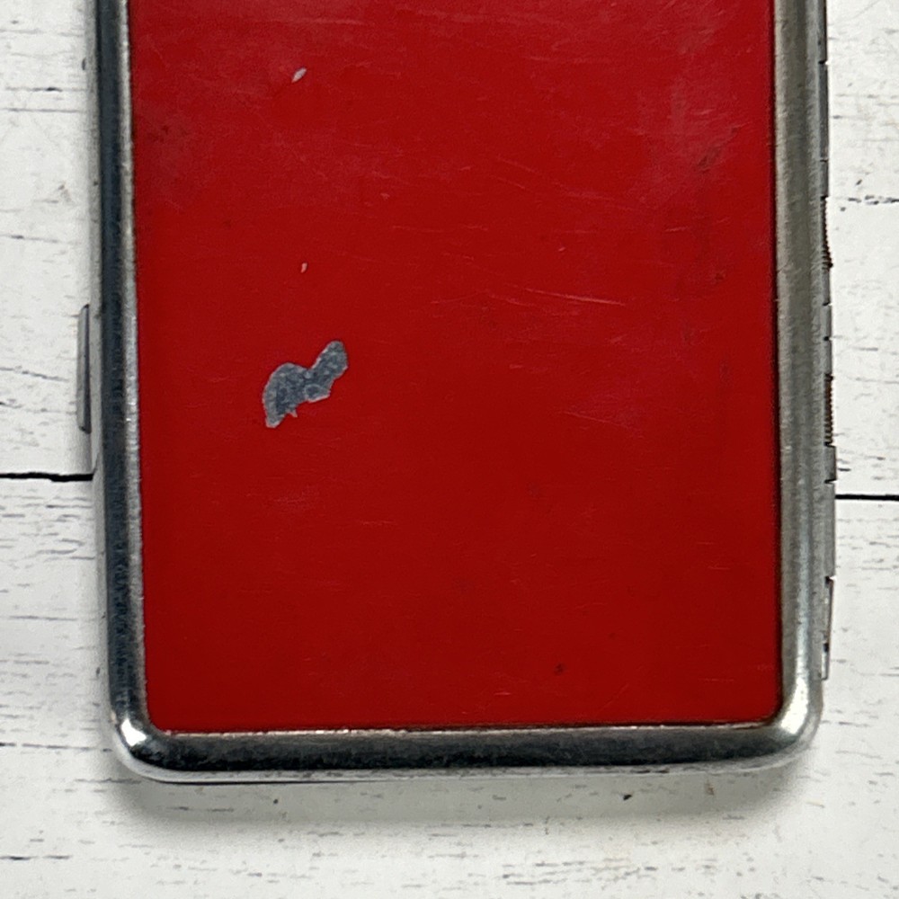 Vtg Art Deco Red Enamel Chrome Cigarette Case 1930s Ejector Lighter Shape