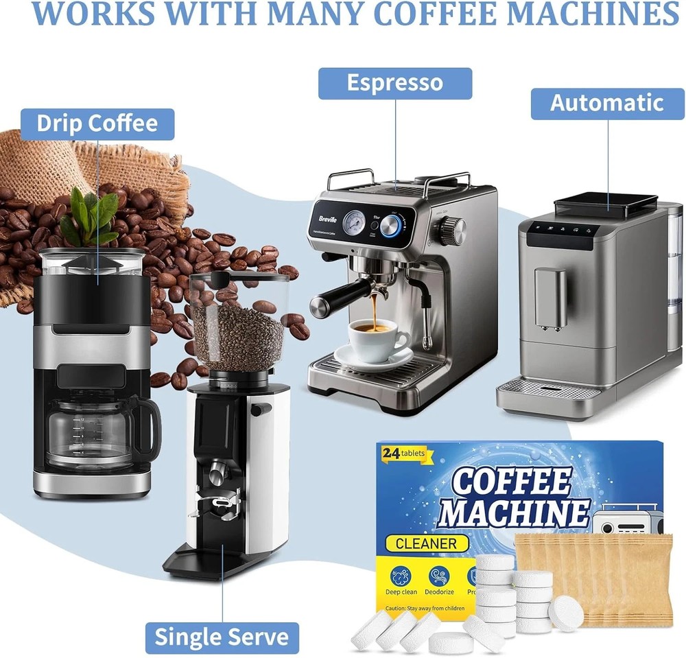 Coffee-Maker Cleaner Descaler Tablets, 24 Counts Machine Cleaning Tabs, Works