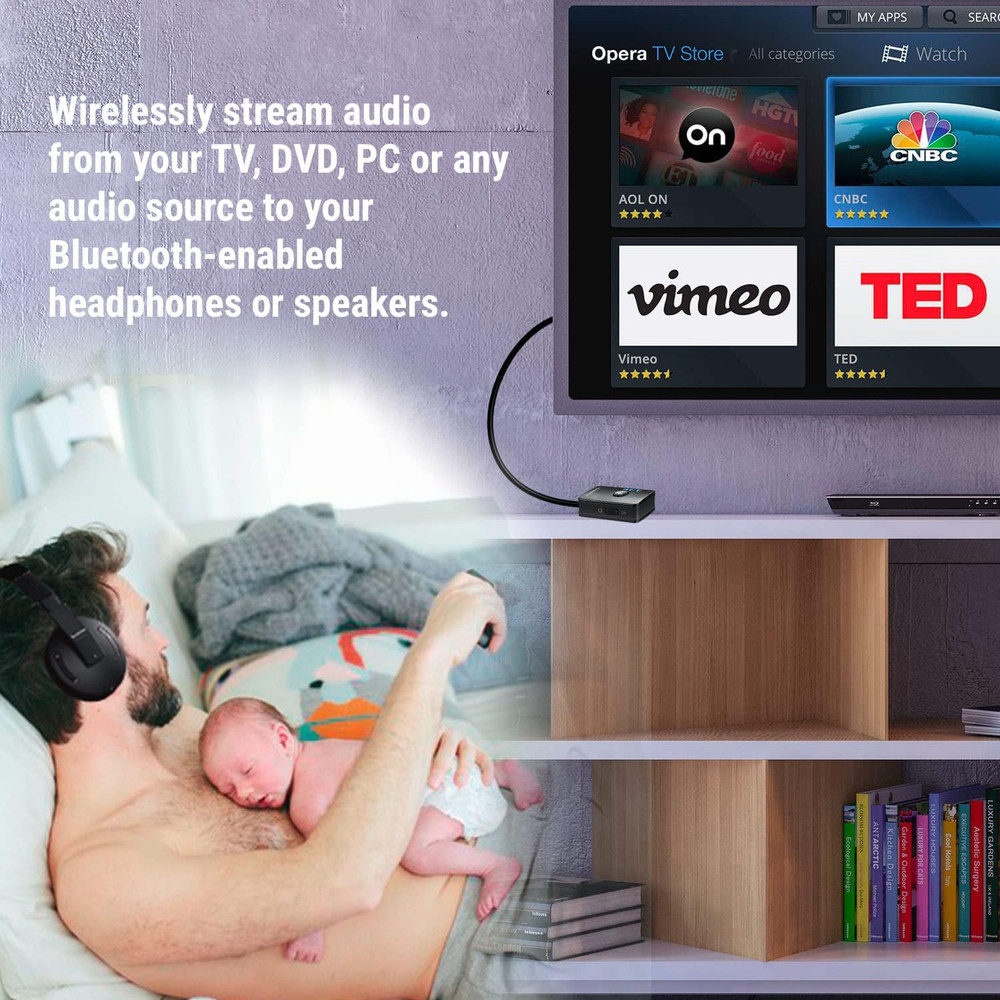 Bluetooth 5.3 Audio Transmitter for TV - Aptx Low Latency, Dual Stream, Optical/