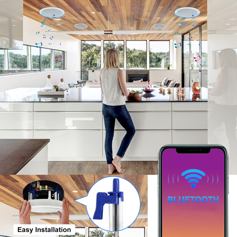 Herdio 2 Pack 5.25" Bluetooth Ceiling Speakers 300W Flush Mount In Wall Design