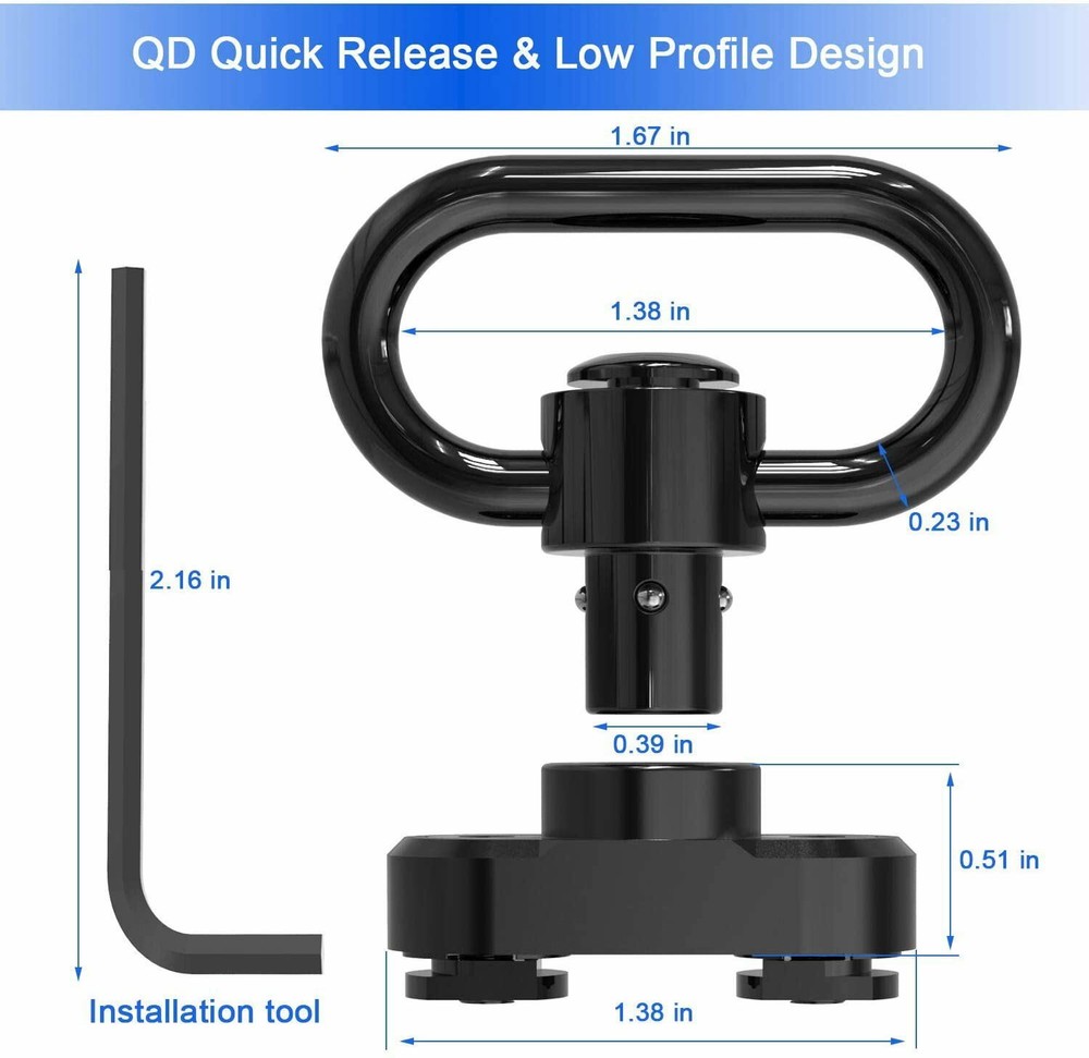 2 Point Sling Adjustable Strap + 2Pcs M-Lok Mlock QD Sling Swivels Quick Mounts