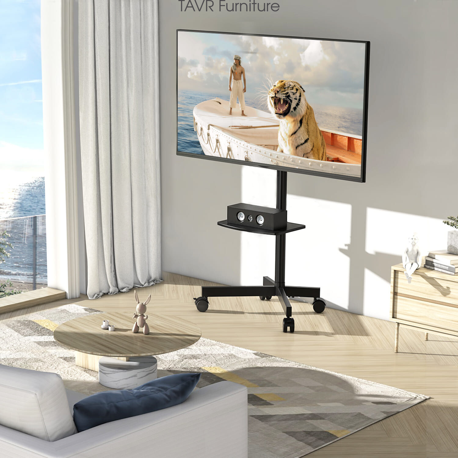 Mobile Rolling TV Stand TV Cart with Wheels for 32 to 60 inch Flat TVs, Shelf