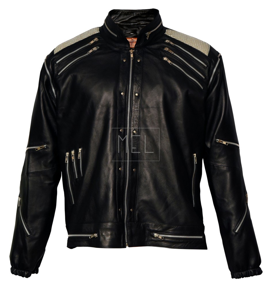Michael Jackson Beat It MJ White, Red & Black Men's Leather Jacket - All sizes