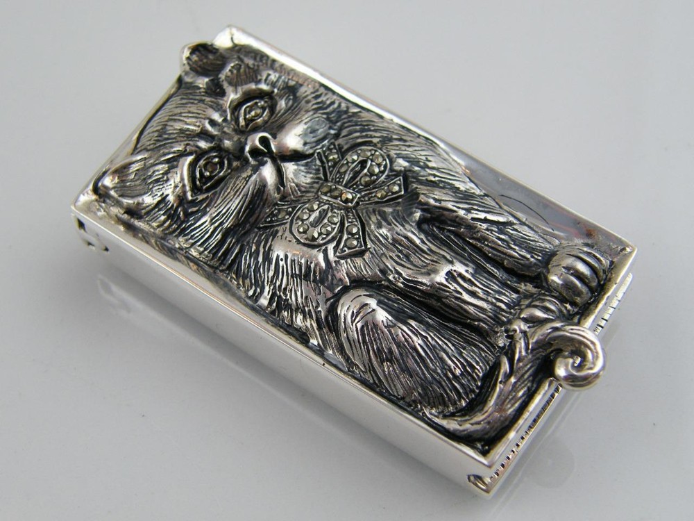 EMBOSSED STERLING SILVER KITTEN MATCH HOLDER