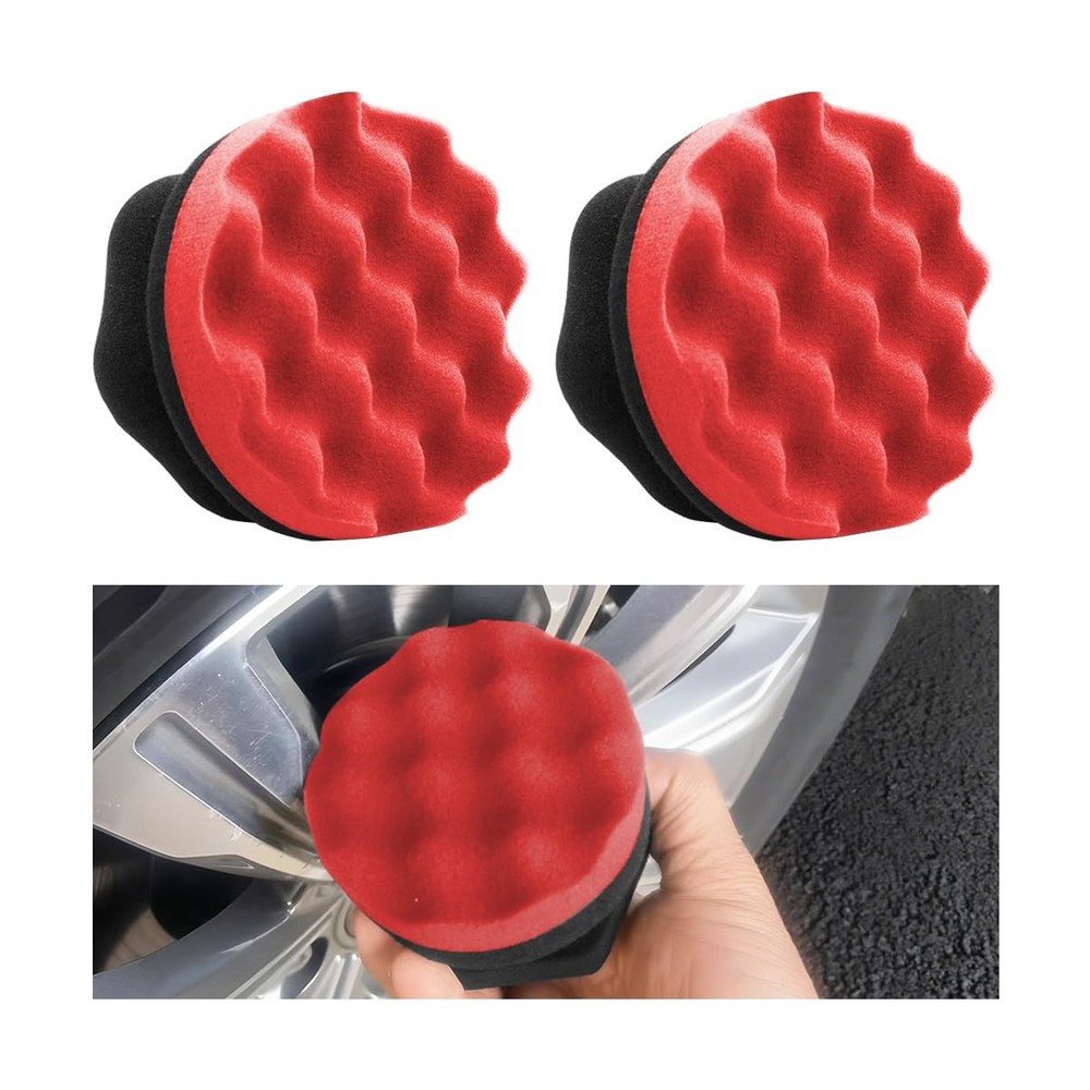 2PCS Car Tire Dressing Applicator Pads, Reusable Hex Grip Shine Red