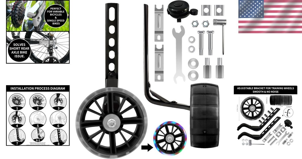 Durable Bicycle Training Wheels for Kids with Flashing Wheels - Easy Setup